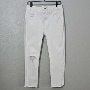 PAIGE Brigitte Distressed Straight Leg Jeans White Womens 28 Raw Hem
